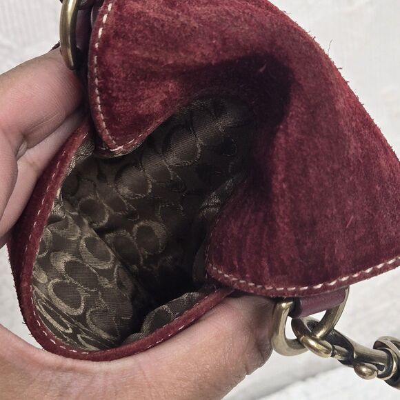 Y2K Coach Soho Bordeaux Burgundy Suede Leather Brass Pouch Wristlet Wallet 00s - Picture 13 of 14